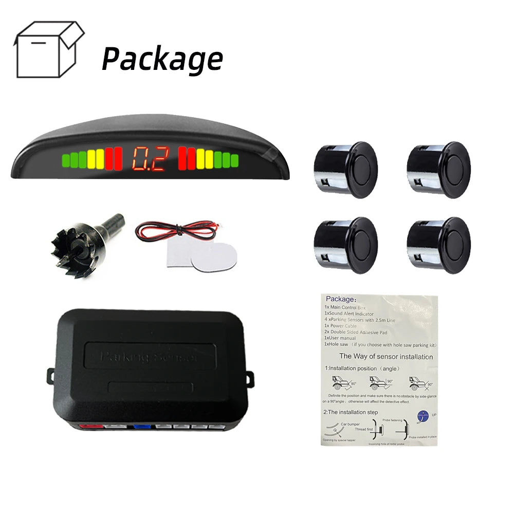 HIPPBQCC Car Parking Sensors Kit – LED Display + 4 Reverse Sensors
