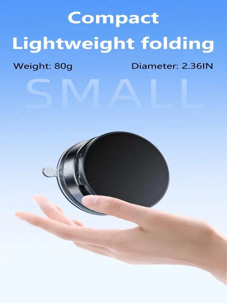 Lightweight magnetic phone mount displayed on hand for size reference