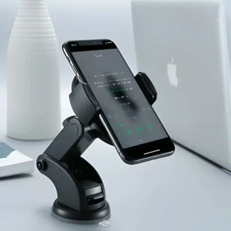 Adjustable 270° car phone holder shown on desk surface